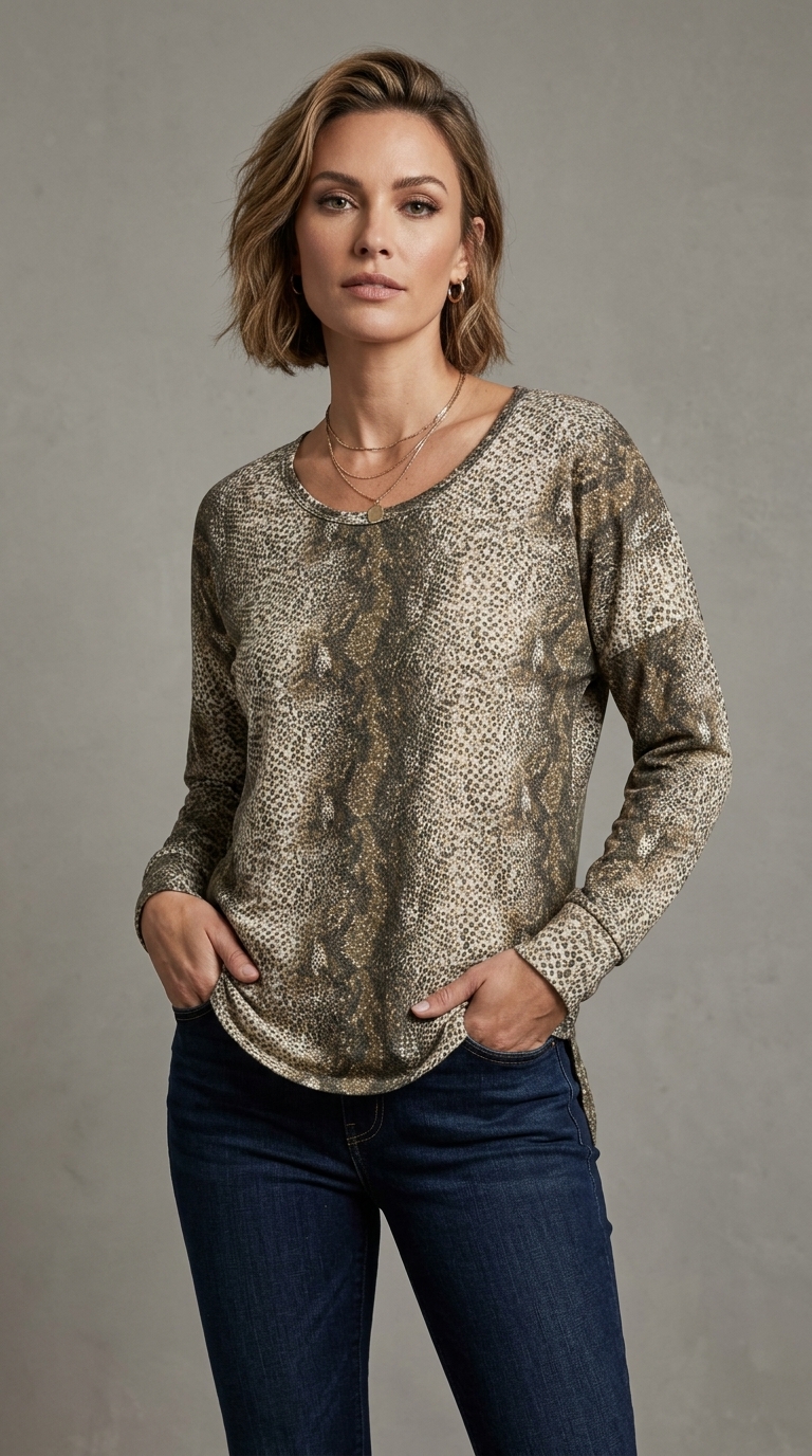 Saffron Threads model in animal print top